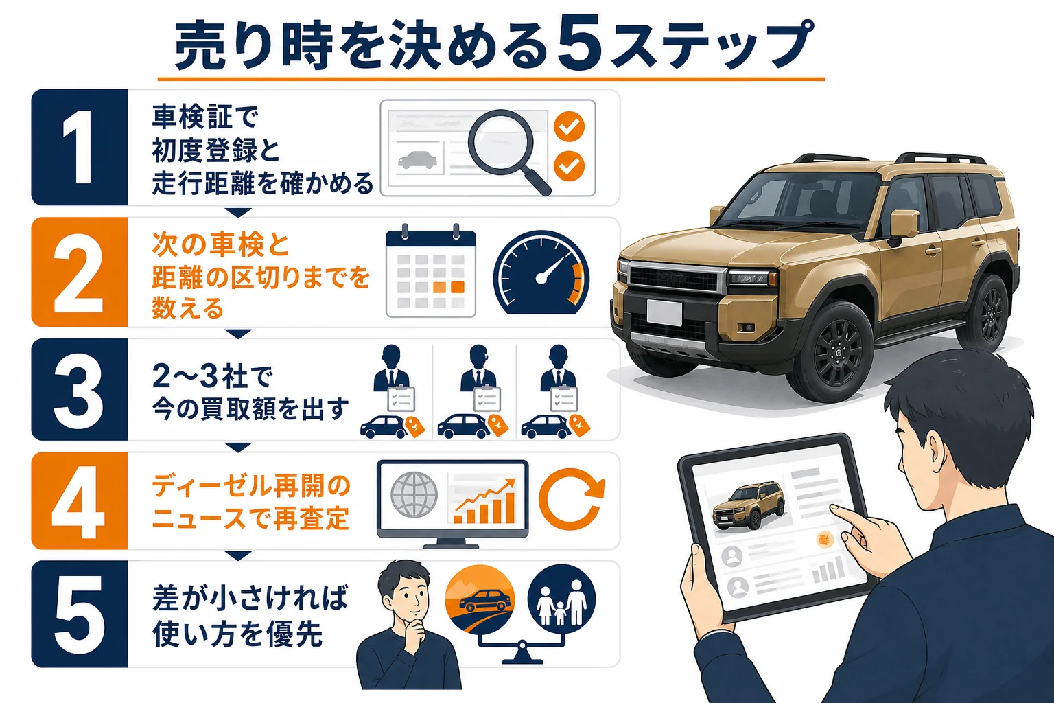 ランドクルーザー250の売り時を決める5つの手順の図解
