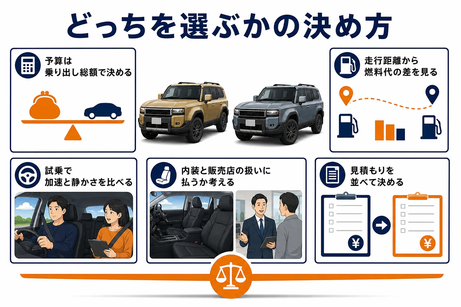 ランクル250とレクサスGX550のどちらが向くかを決める流れの図解
